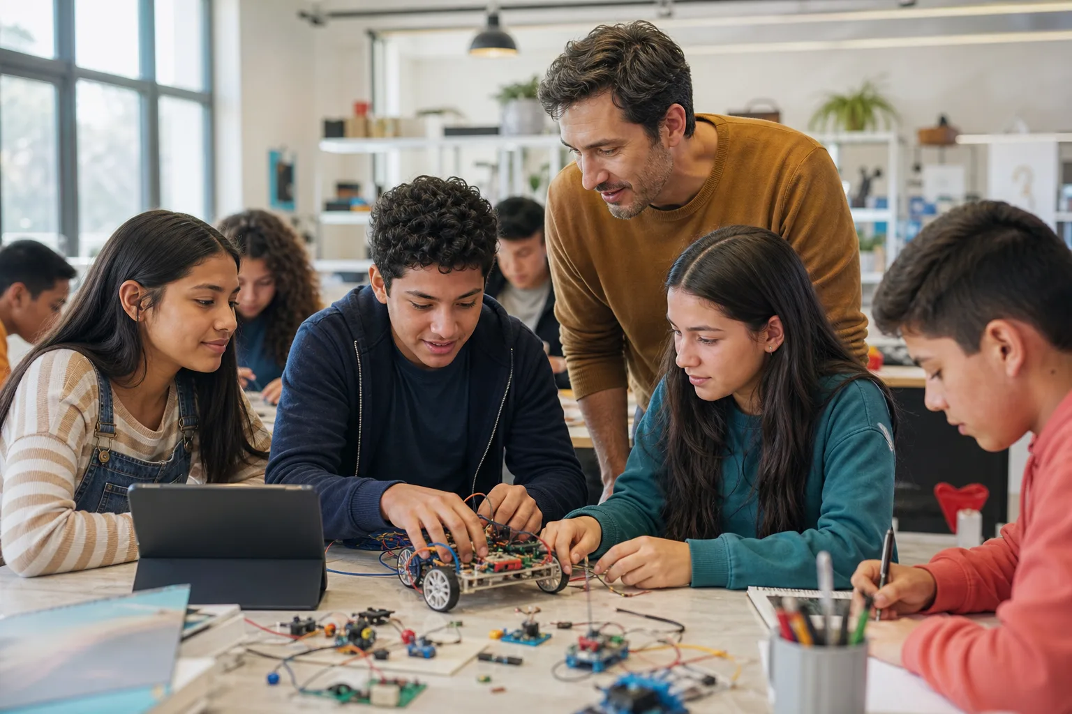 Estudiantes desarrollando un proyecto de robótica en el aula
