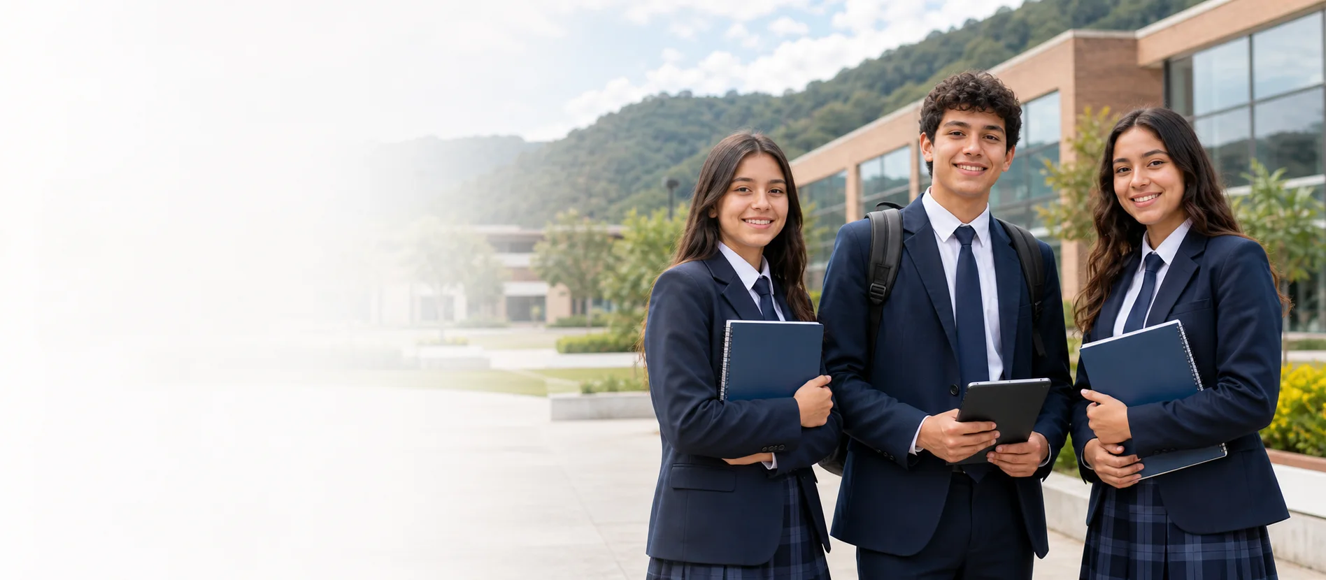Estudiantes del Colegio Horizonte frente al campus